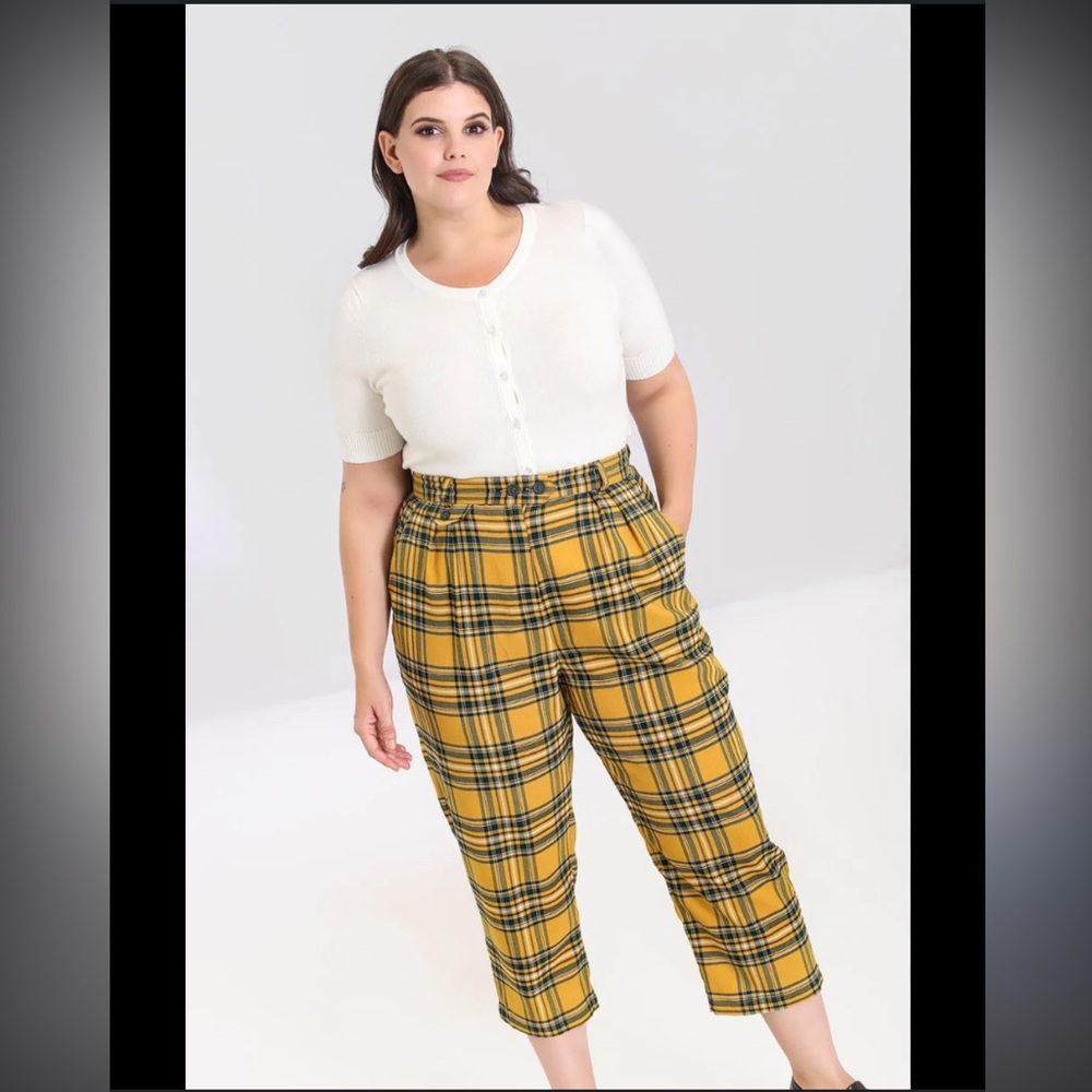 Hell Bunny Yellow and Black Plaid Cropped Pants